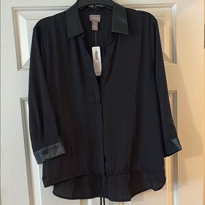 Chico's Black Women's Top with “Leather”  collar & cuffs